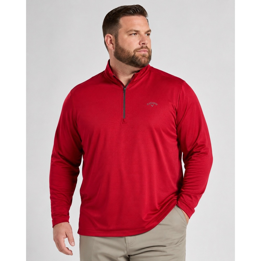 Callaway Mens XXL Red Quarter Zip Pullover Waffle Knit Golf Top‎